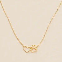 14K Gold Dip Heart & Paw Charm Short Necklace