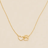 14K Gold Dip Heart & Paw Charm Short Necklace