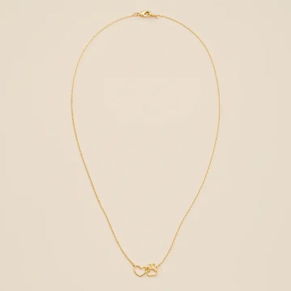 14K Gold Dip Heart & Paw Charm Short Necklace