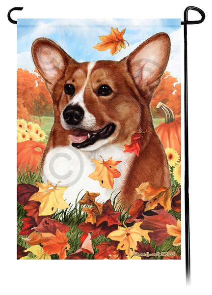 Corgi Red and White Pembroke Fall Leaves Garden Flag