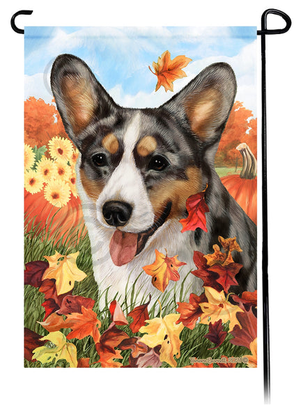 Corgi Merle Cardigan  Fall Leaves Garden Flag