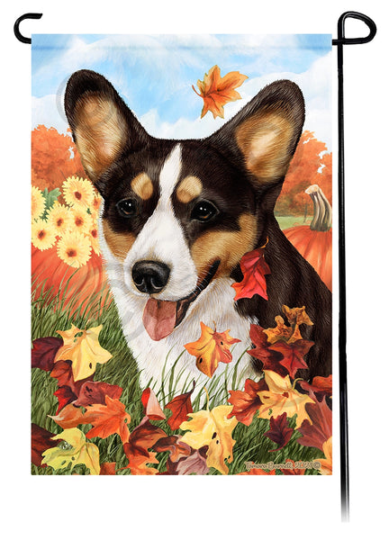 Corgi Tri Color Cardigan  Fall Leaves Garden Flag