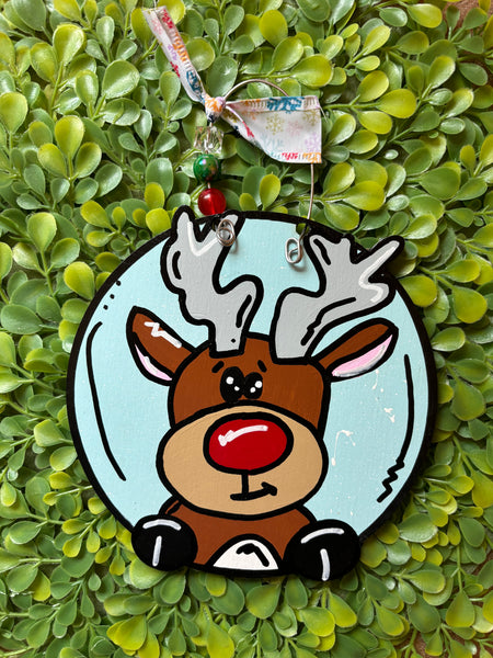 Round Rudolph Christmas Ornament