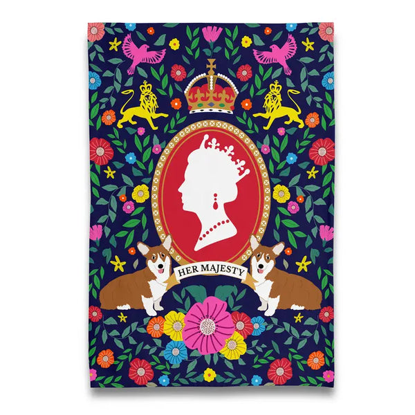 Her Majesty Queen Elizabeth with Corgis Tea Towel