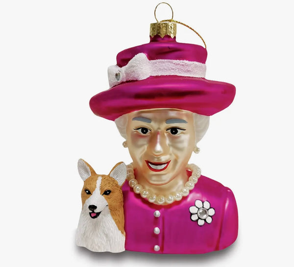 Glass Queen and Corgi Ornament